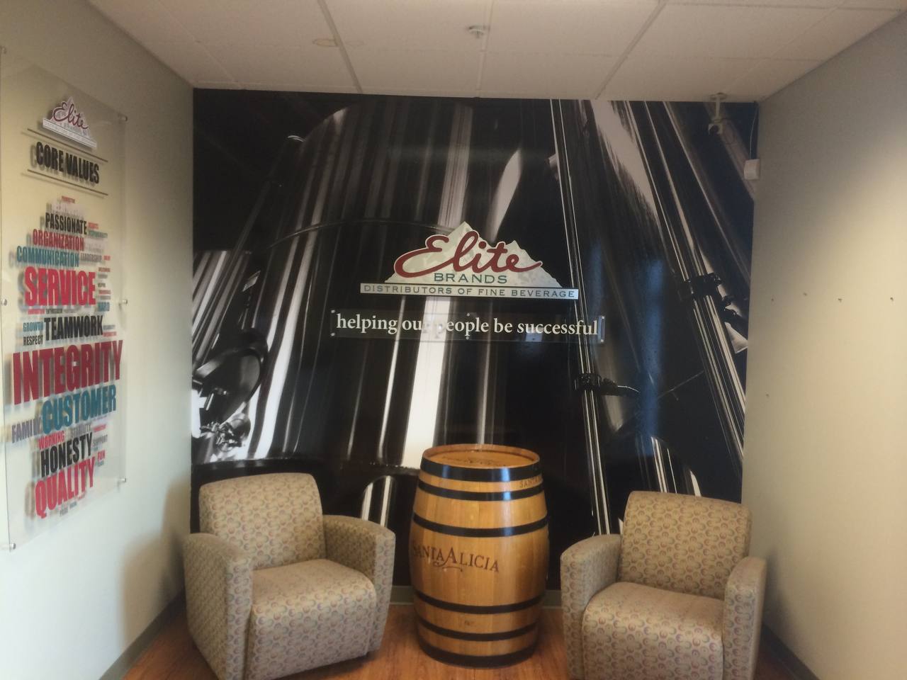 Elite Brands office wall mural Denver — full wall branded graphics installation